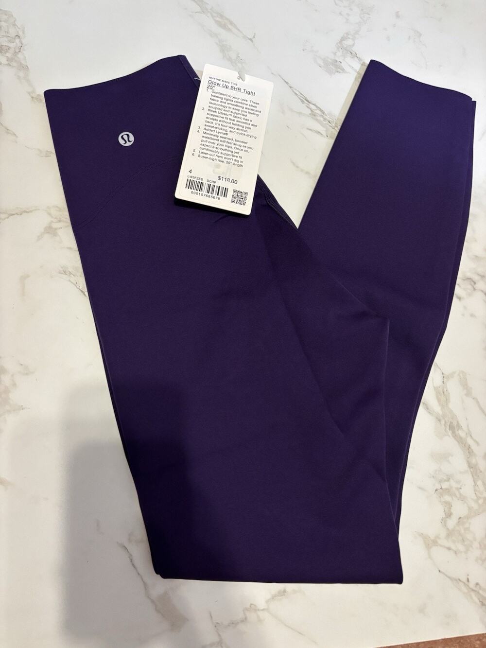 lululemon Glow Up SHR High Rise Tight 25" Solid Purple Stretch Women's 4